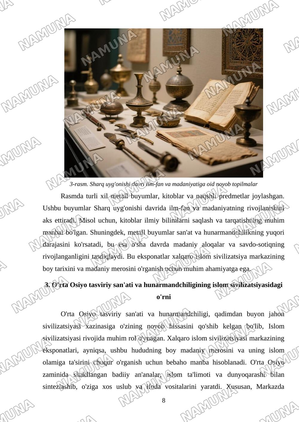 Xalqaro islom sivilizatsiya markazi eksponatlari tahlili — 8-varaq