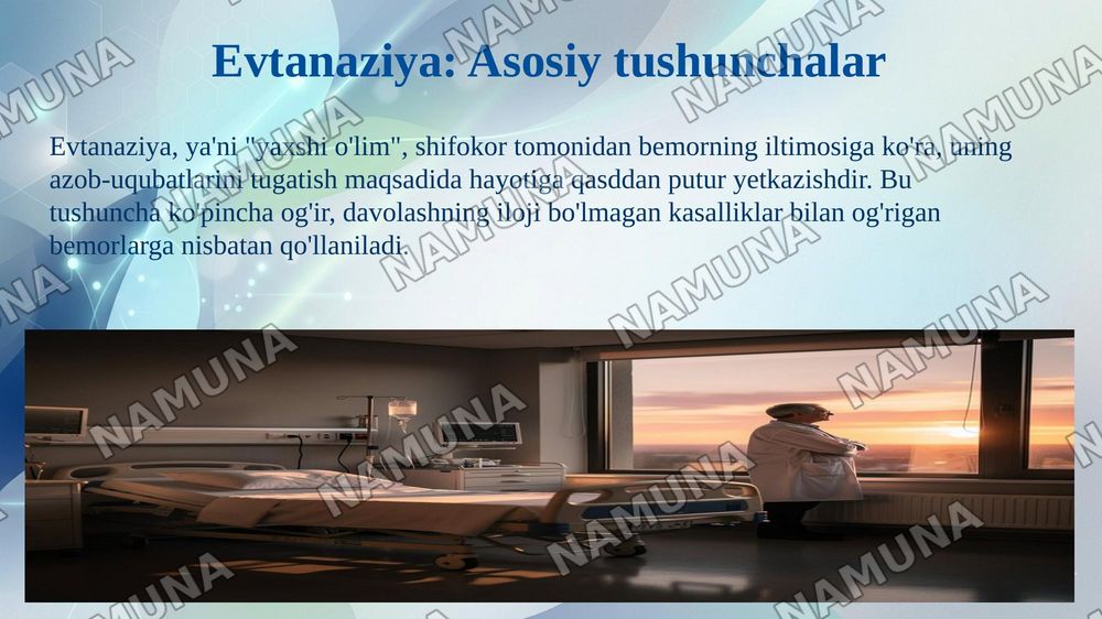 Hozirgi zamon tibbiyotida yatrogeniya muammolari. Evtanaziya muamolari — 8-slayd