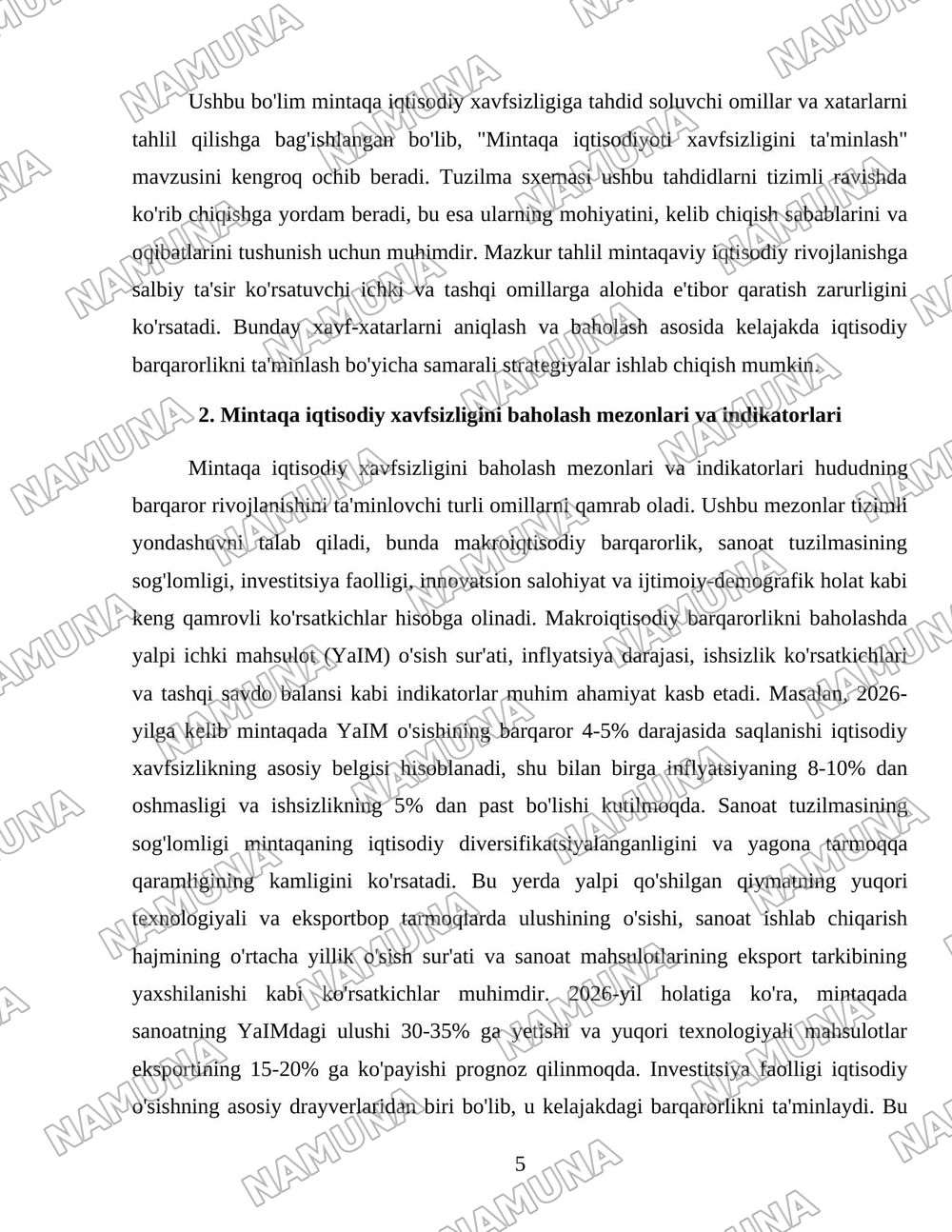 Mintaqa iqtisodiyoti xavfsizligini ta’minlash — 5-varaq