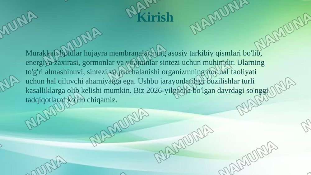 Murakkab lipidlar almashinuvi,sintezi va parchalanishi — 3-slayd