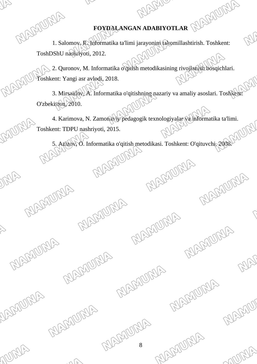 Informatika o'qitish metodikasining rivojlanish bosqichlari va zamonaviy jamiyatdagi o'rni — 8-varaq