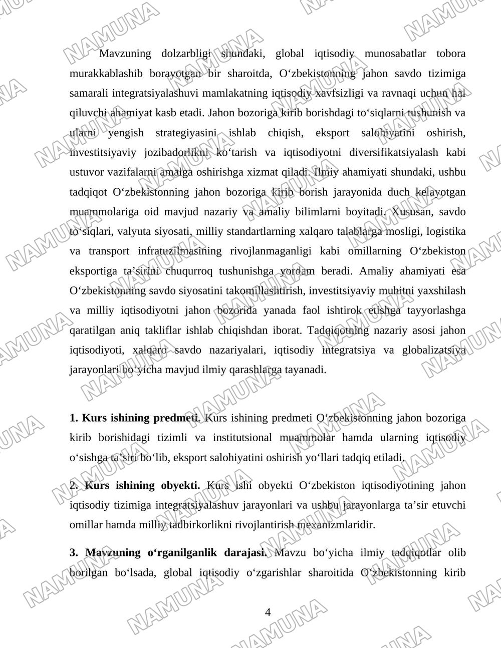 Oʻzbekistonning jaxon bozoriga kirib borish muammolari — 4-varaq