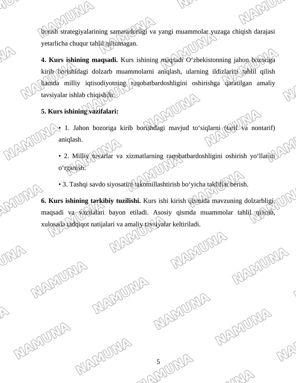 Oʻzbekistonning jaxon bozoriga kirib borish muammolari — 5-varaq