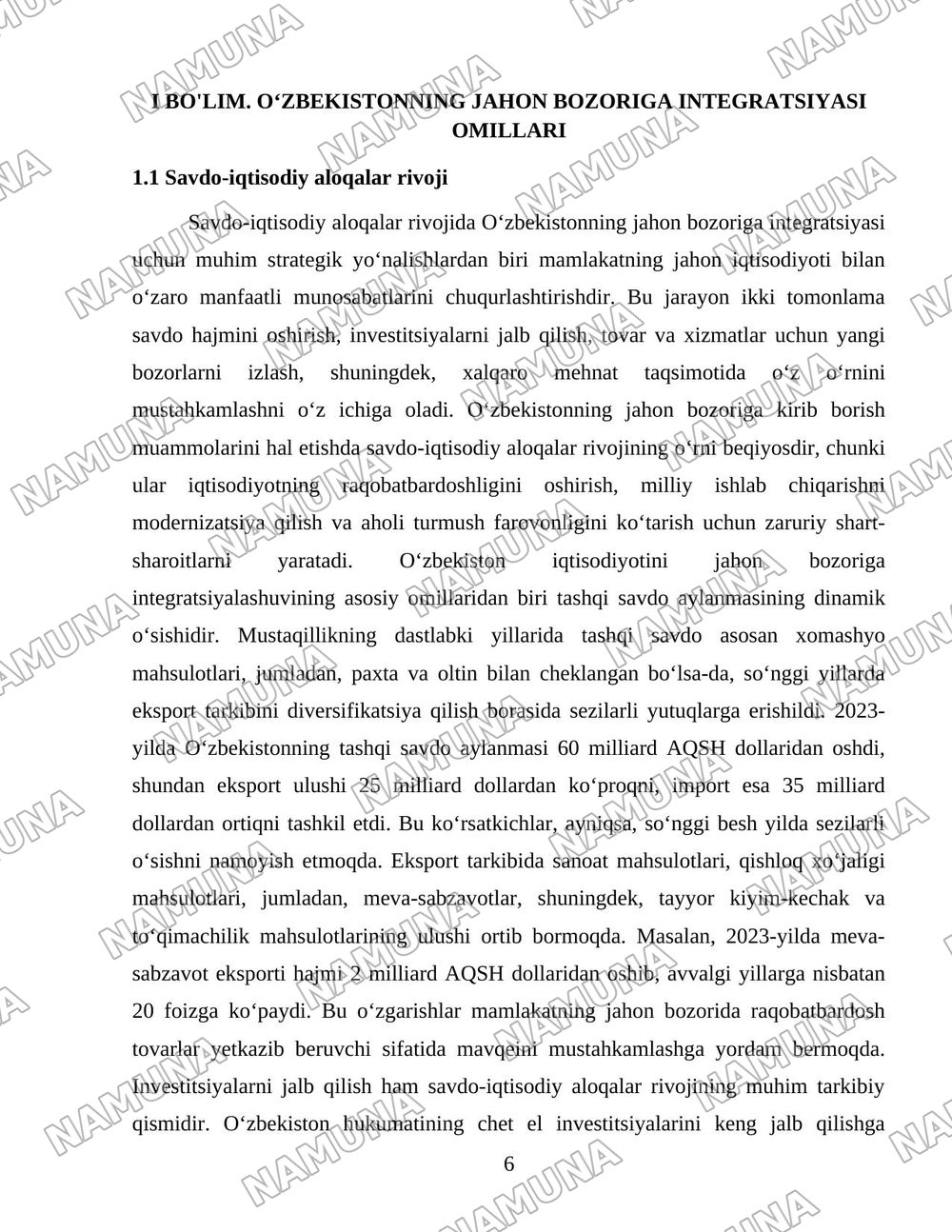 Oʻzbekistonning jaxon bozoriga kirib borish muammolari — 6-varaq