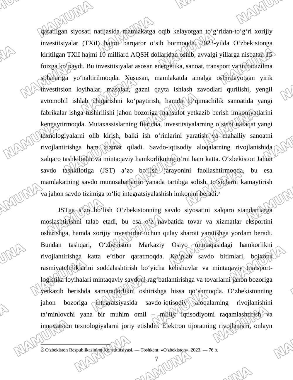 Oʻzbekistonning jaxon bozoriga kirib borish muammolari — 7-varaq