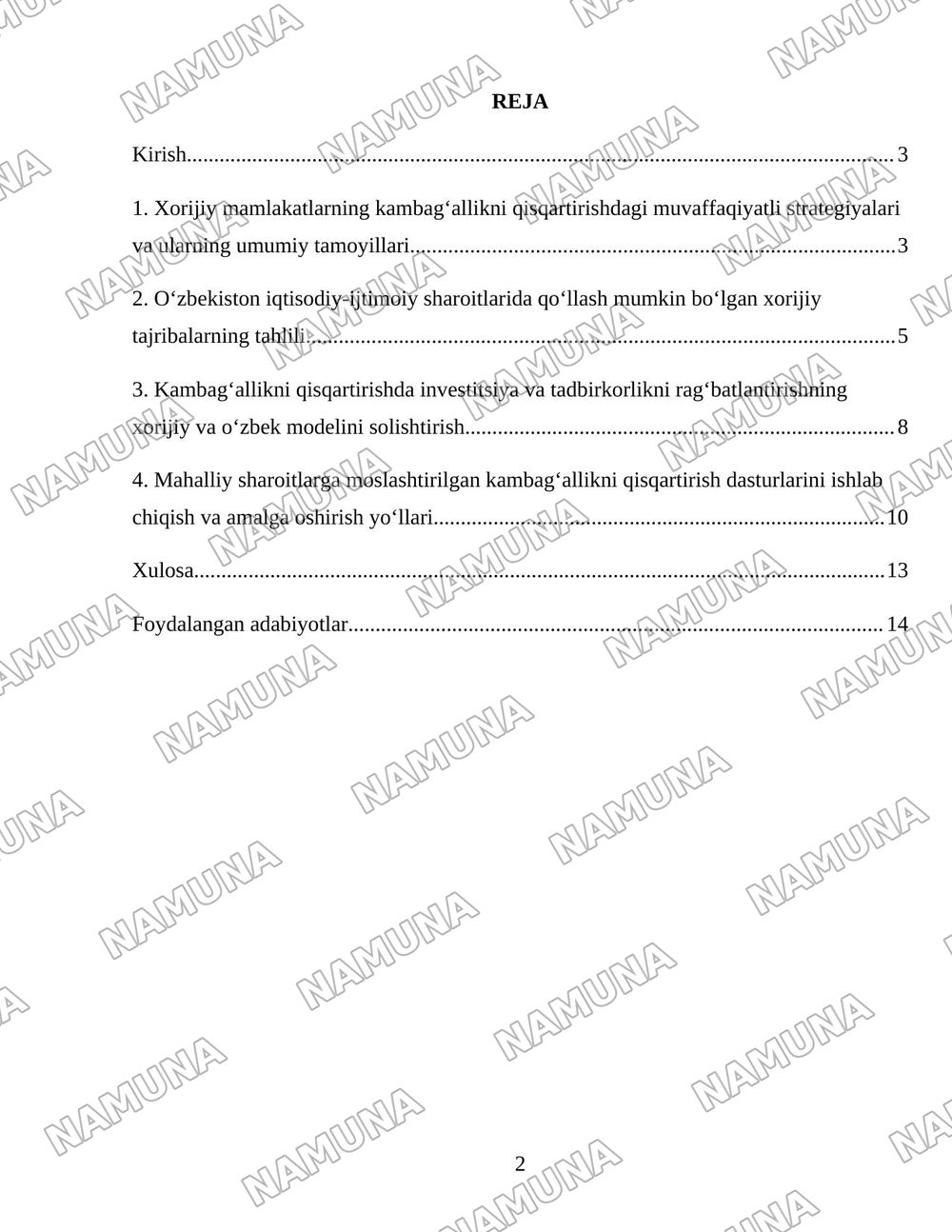 Xorijiy mamlakatlarning kambagʻallikni qisqartirish boʻyicha tajribalarini Oʻzbekistonda qoʻllash yoʻllari — 2-varaq