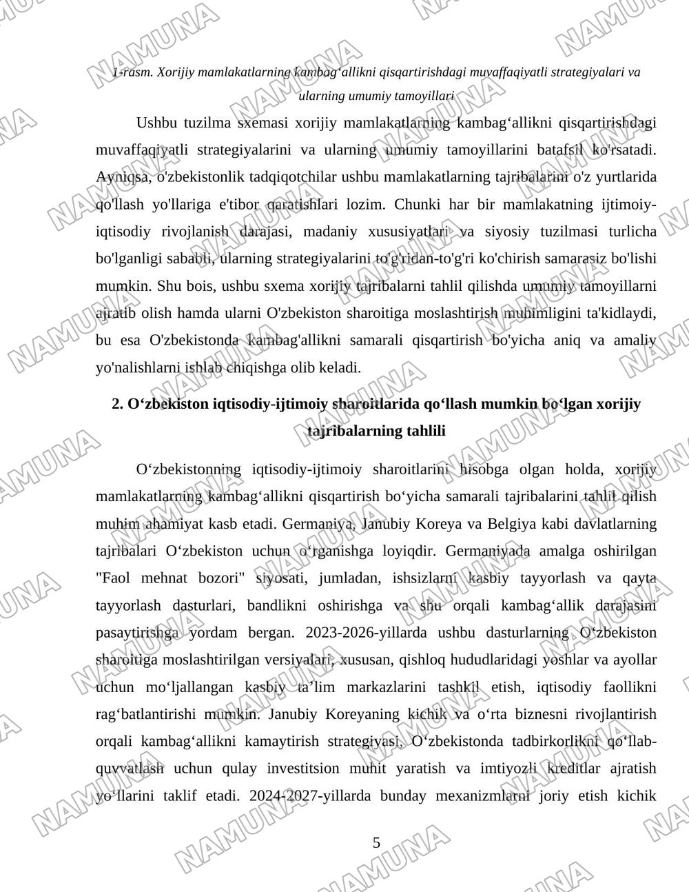 Xorijiy mamlakatlarning kambagʻallikni qisqartirish boʻyicha tajribalarini Oʻzbekistonda qoʻllash yoʻllari — 5-varaq