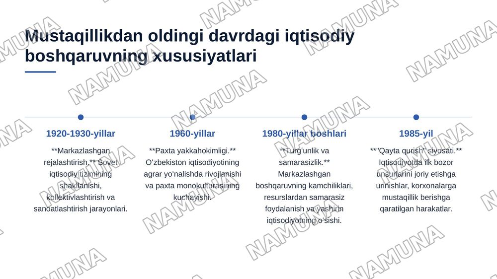 Oʻzbekistonda iqtisodiyotni boshqarish va tartibga solish tizimining shakllanishi — 4-slayd