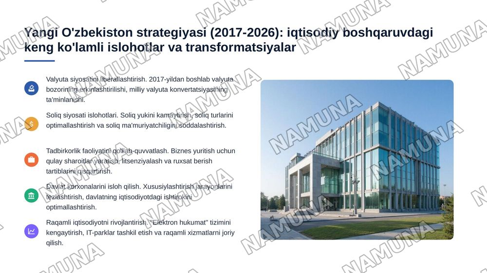 Oʻzbekistonda iqtisodiyotni boshqarish va tartibga solish tizimining shakllanishi — 7-slayd
